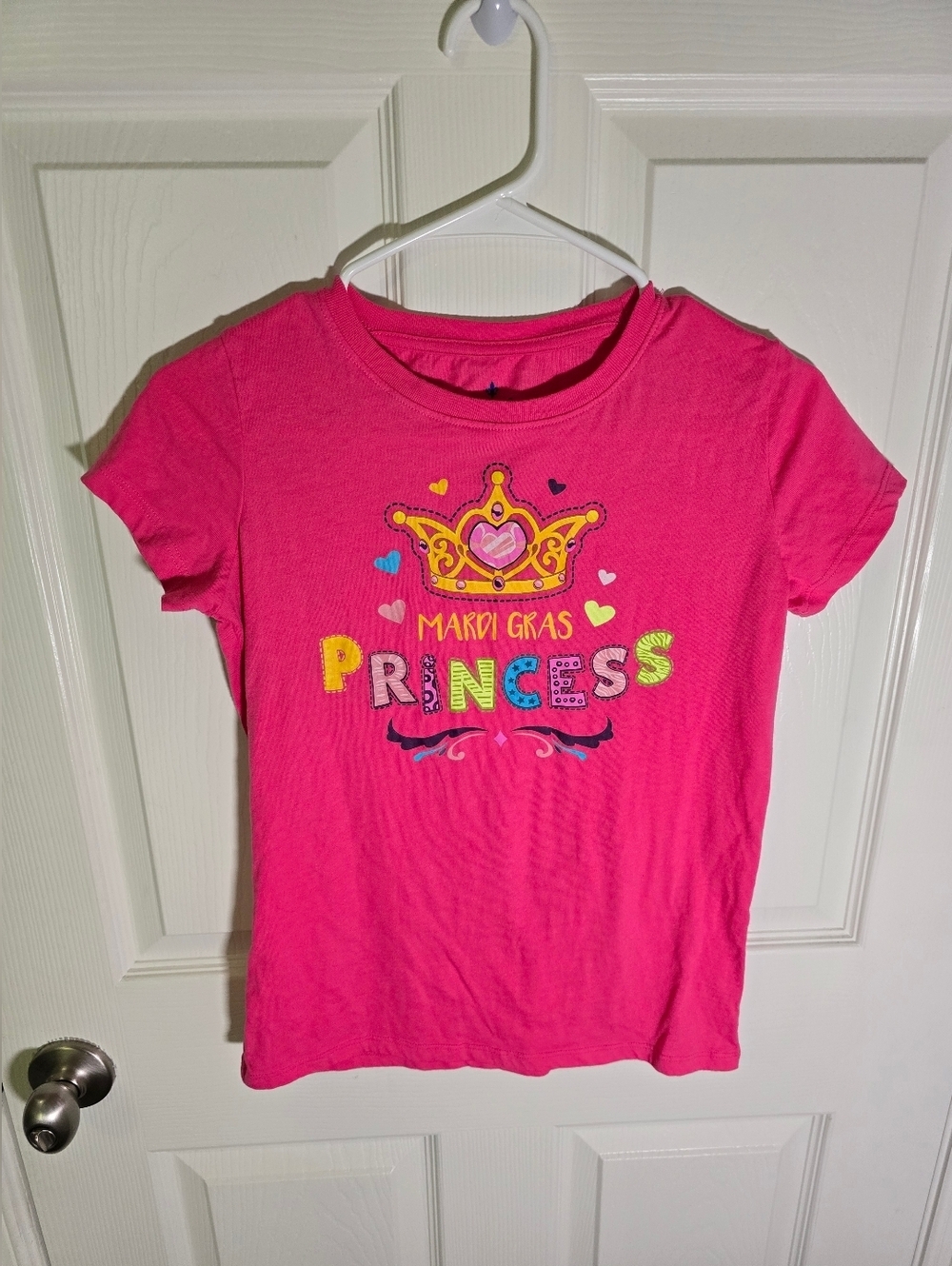 Mardi Gras Princess Girls Pink Short Sleeve Tee Shirt XL